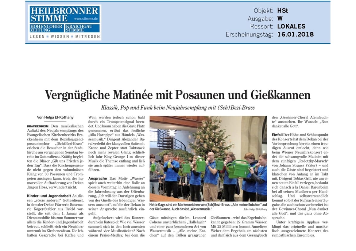 Zeitungsbericht Neujahrsempfang 2018 - HEILBRONNER STIMME | Landkreis West | LOKALES | 27 | Dienstag, 16. Januar 2018