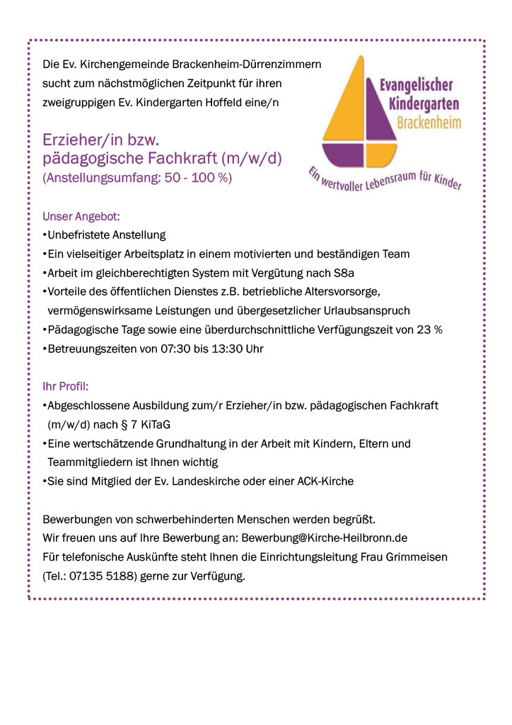 Erzieher/in Kindergarten Hoffeld Brackenheim
